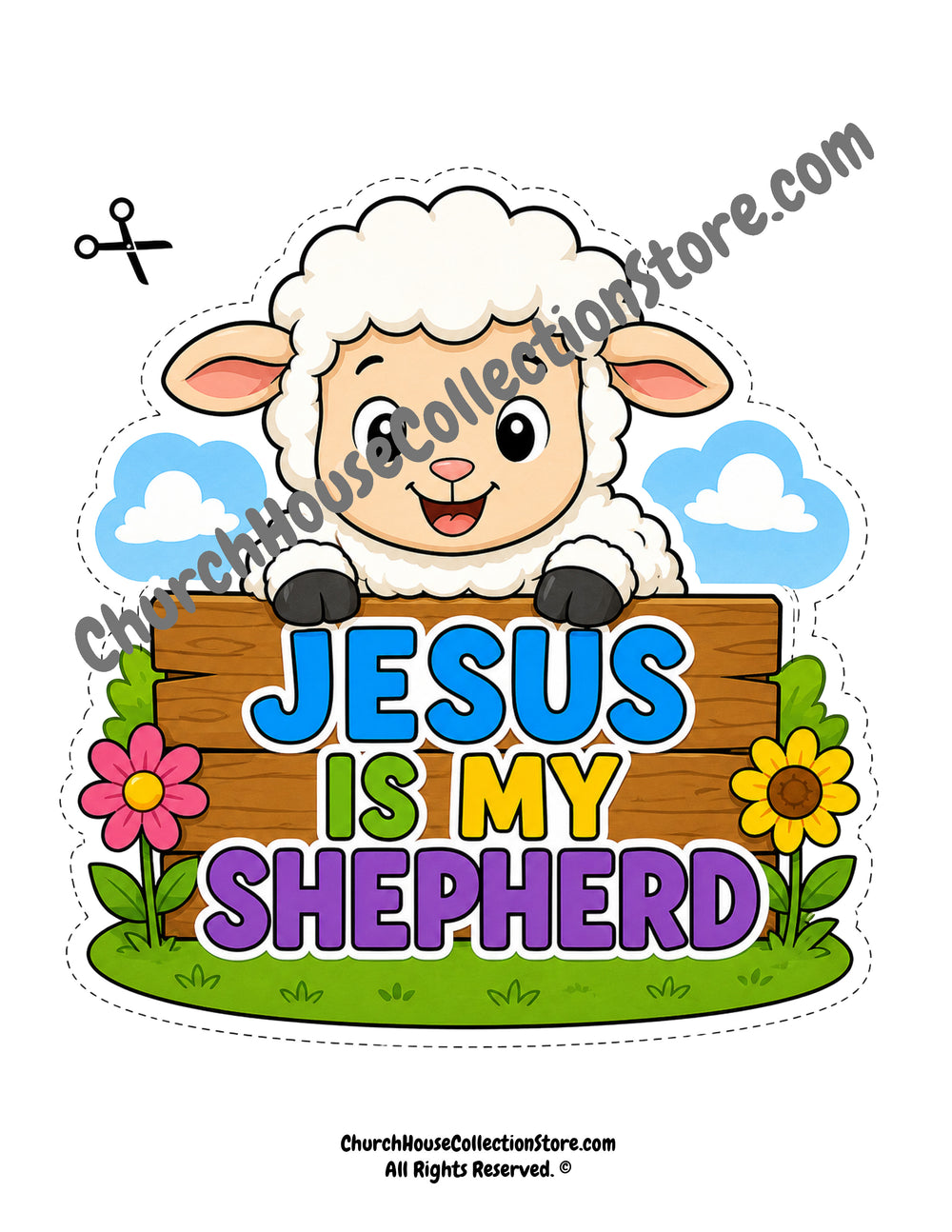 Sheep Lamb Jesus Is My Shepherd Coloring Page Cutout Craft. Comes in a colored version and a black and white version to color. Great for Farm animal Bible Sunday School class for preschool kids.