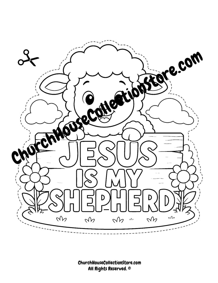 Sheep Lamb Jesus Is My Shepherd Coloring Page Cutout Craft. Comes in a colored version and a black and white version to color. Great for Farm animal Bible Sunday School class for preschool kids.