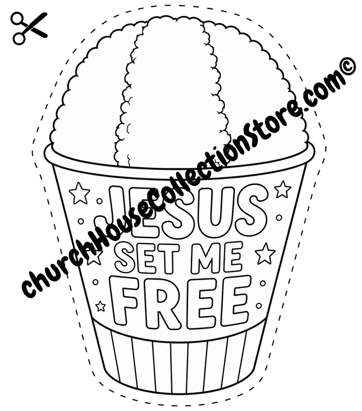 Jesus Set Me Free Snow Cone Coloring Page Cutout Craft – Fourth of July Bible Craft Cutout for Preschool and Toddlers