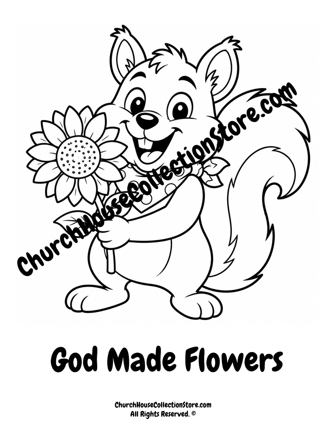 Squirrel God Made Flowers Coloring Page