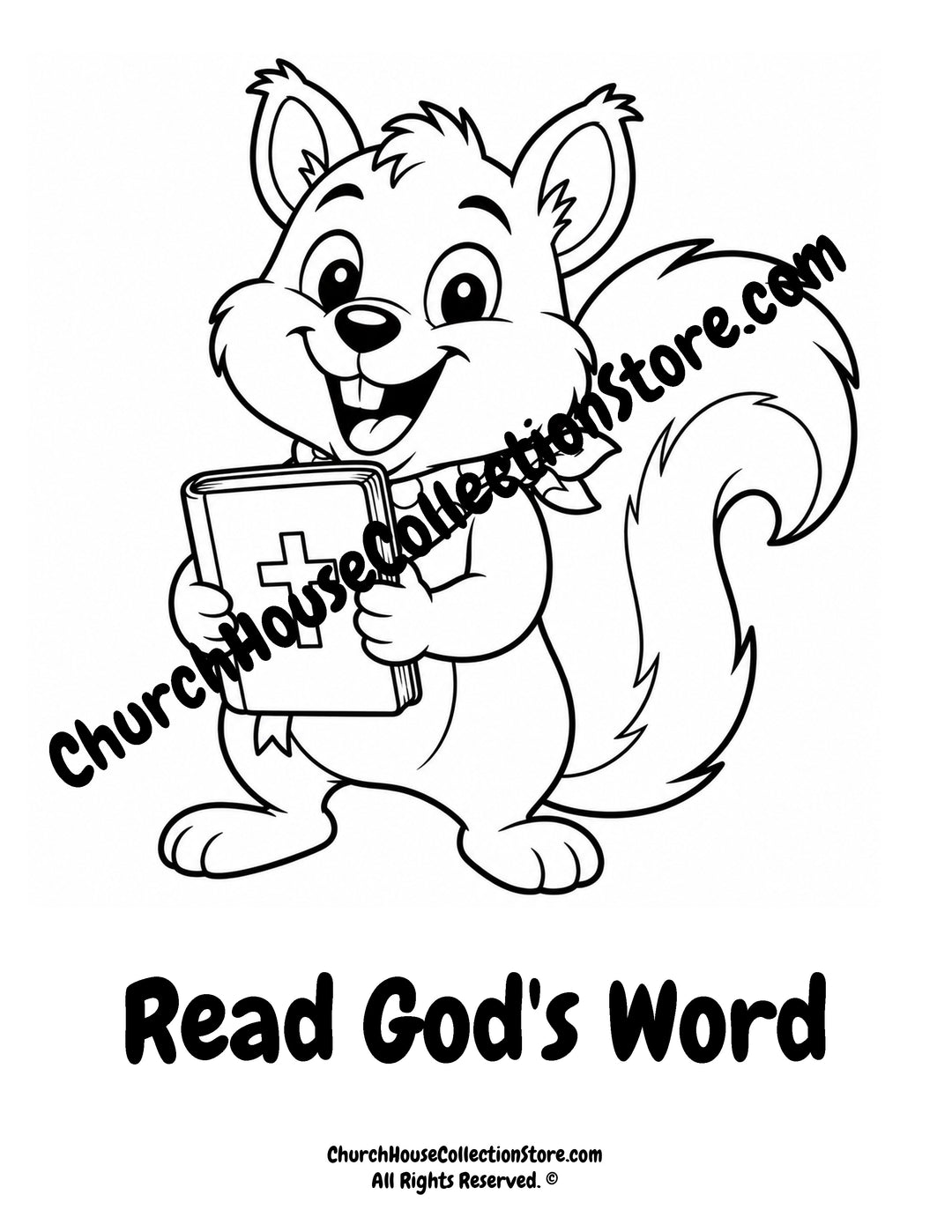 Cute squirrel holding a Bible on a Fall Read God&