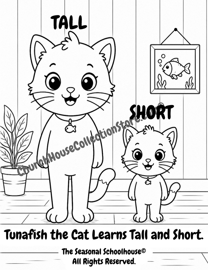 Tunafish the Cat Learns Tall and Short Coloring Page

Help your little learner discover the opposites tall and short with this adorable Tunafish the Cat coloring page! In this printable preschool activity, children can color Tunafish while learning to identify and compare tall and short using two simple illustrations that make opposite concepts easy to understand.