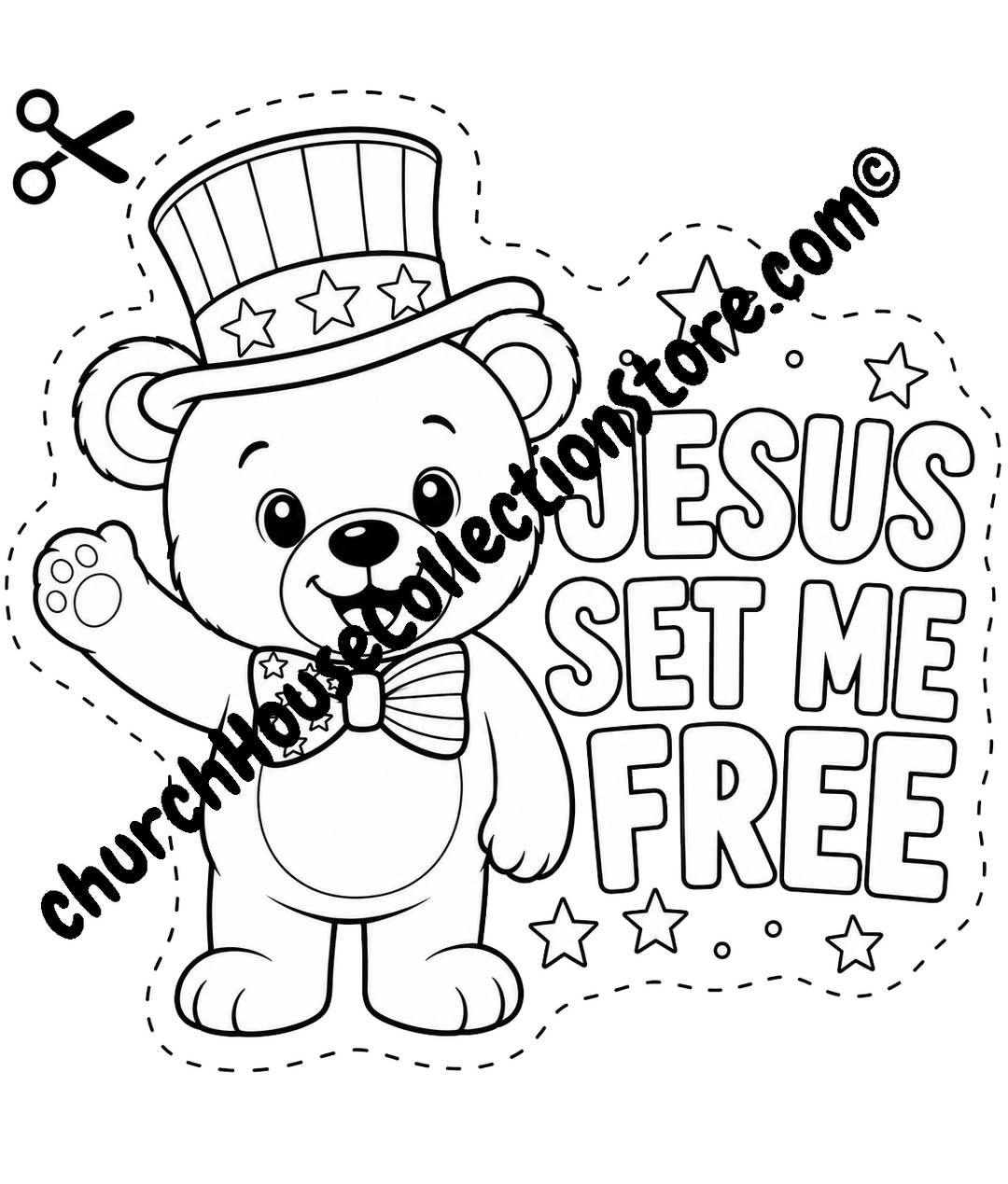 Jesus Set Me Free Teddy Bear Coloring Page Craft – Fourth of July Bible Craft Cutout for Preschoo and Toddlers