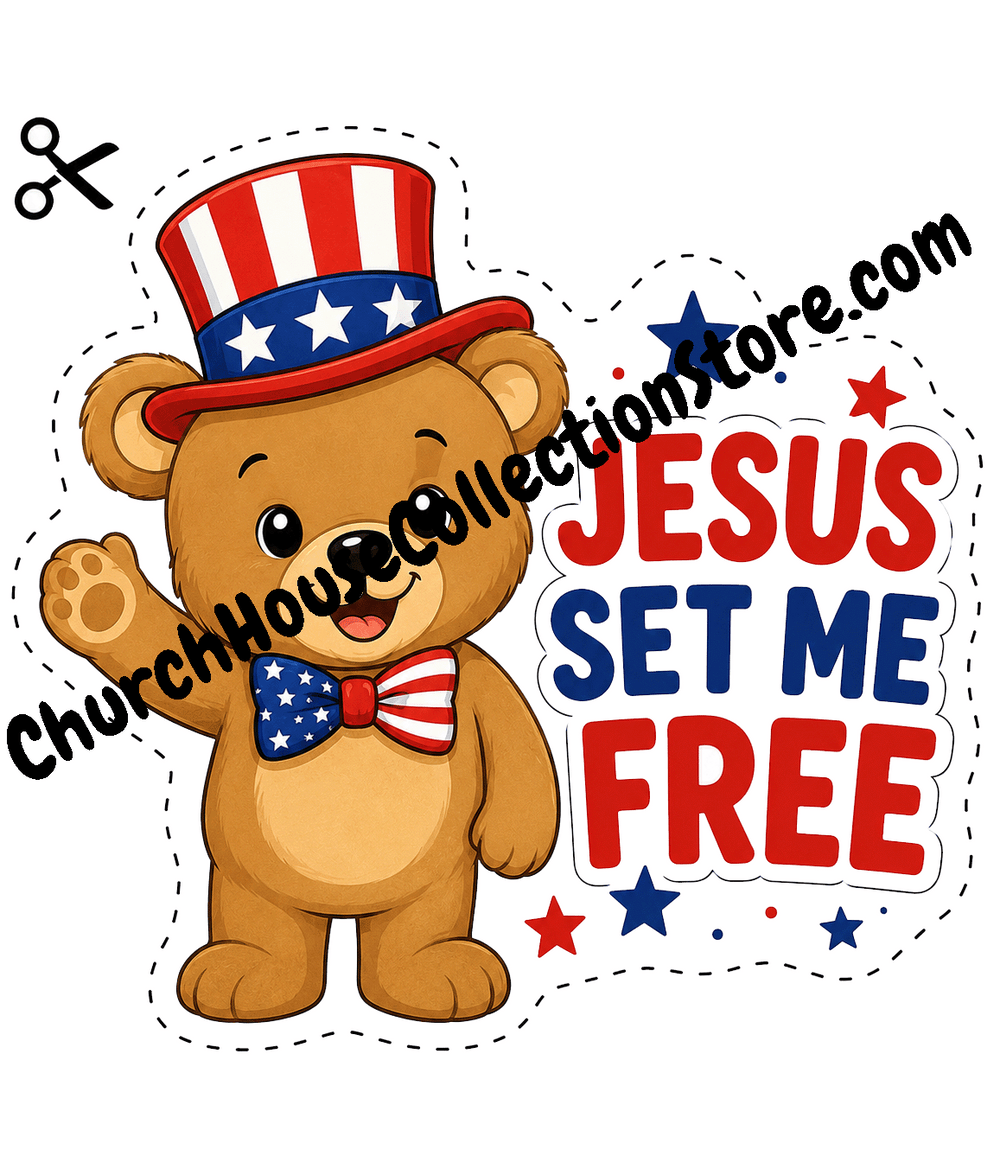 Jesus Set Me Free Teddy Bear Craft – Fourth of July Bible Craft Cutout for Preschool and Toddlers
