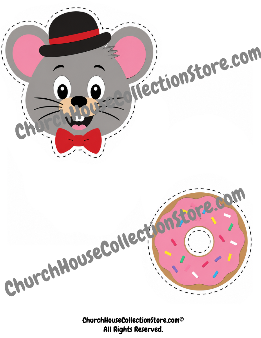 Thomas Mouse and Donut Popsicle Stick Template Craft Bible Sunday School Preschool Crafts for Kids. Donut and Mouse Head.