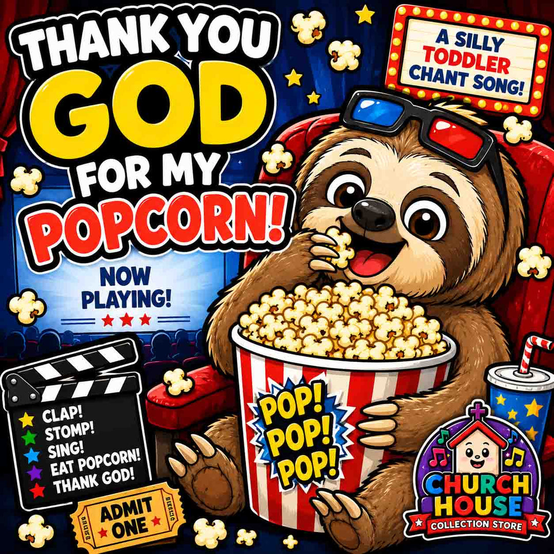 Thank You God For My Popcorn! – Silly Toddler Chant Song (MP3 Download) by ChurchHouseCollectionStore.com. Sloth eating popcorn at movie theater music.