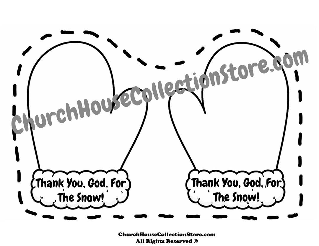 Thank You, God, For the Snow! Mitten Cut-Out Craft (Printable) For Bible Sunday School class for preschool kids. Winter themed Christian crafts. 