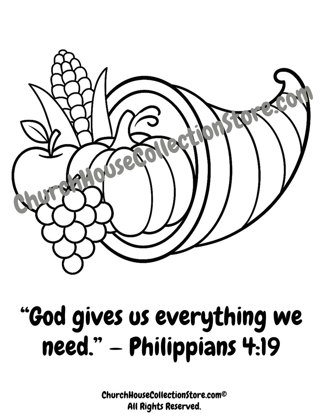 Cornucopia of Thanks Bible Coloring Page by ChurchHouseCollectionStore.com