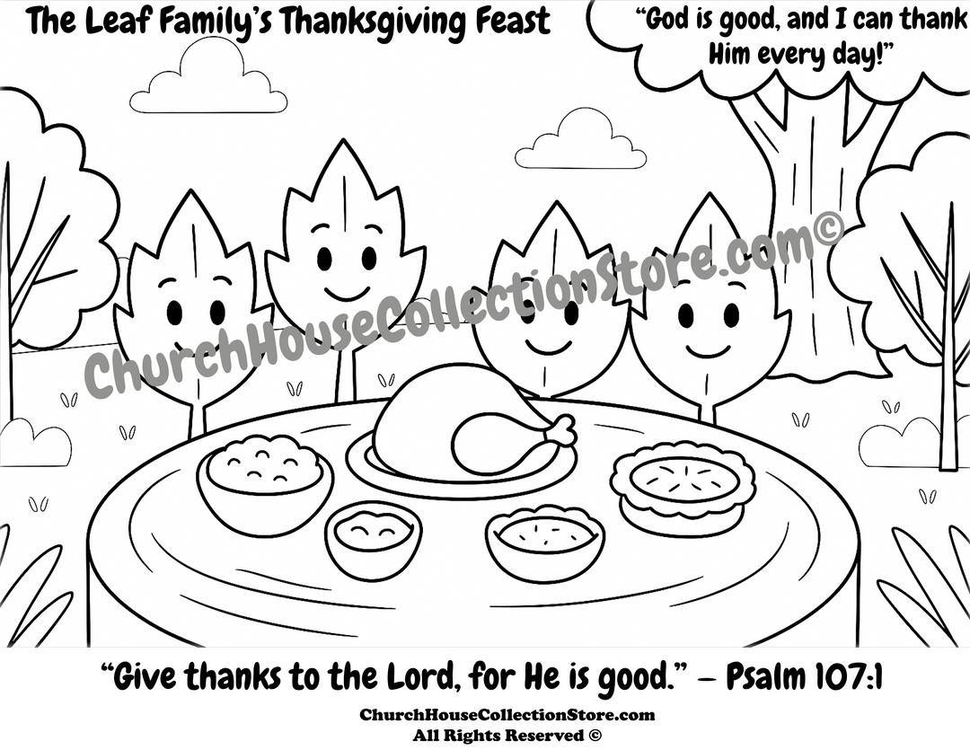 The Leaf Family’s Thanksgiving Feast Bible Coloring Page