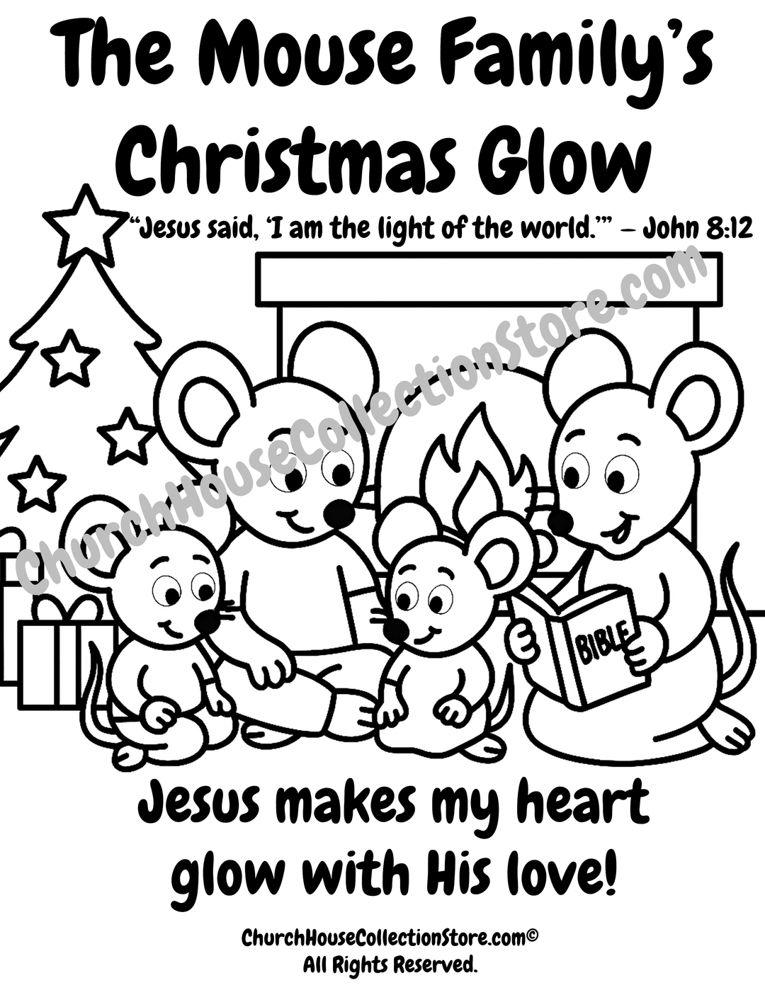 The Mouse Family's Christmas Glow Bible Coloring page by ChurchHouseCollectionStore.com. Free Christian Preschool Coloring Sheets For Sunday School Class.