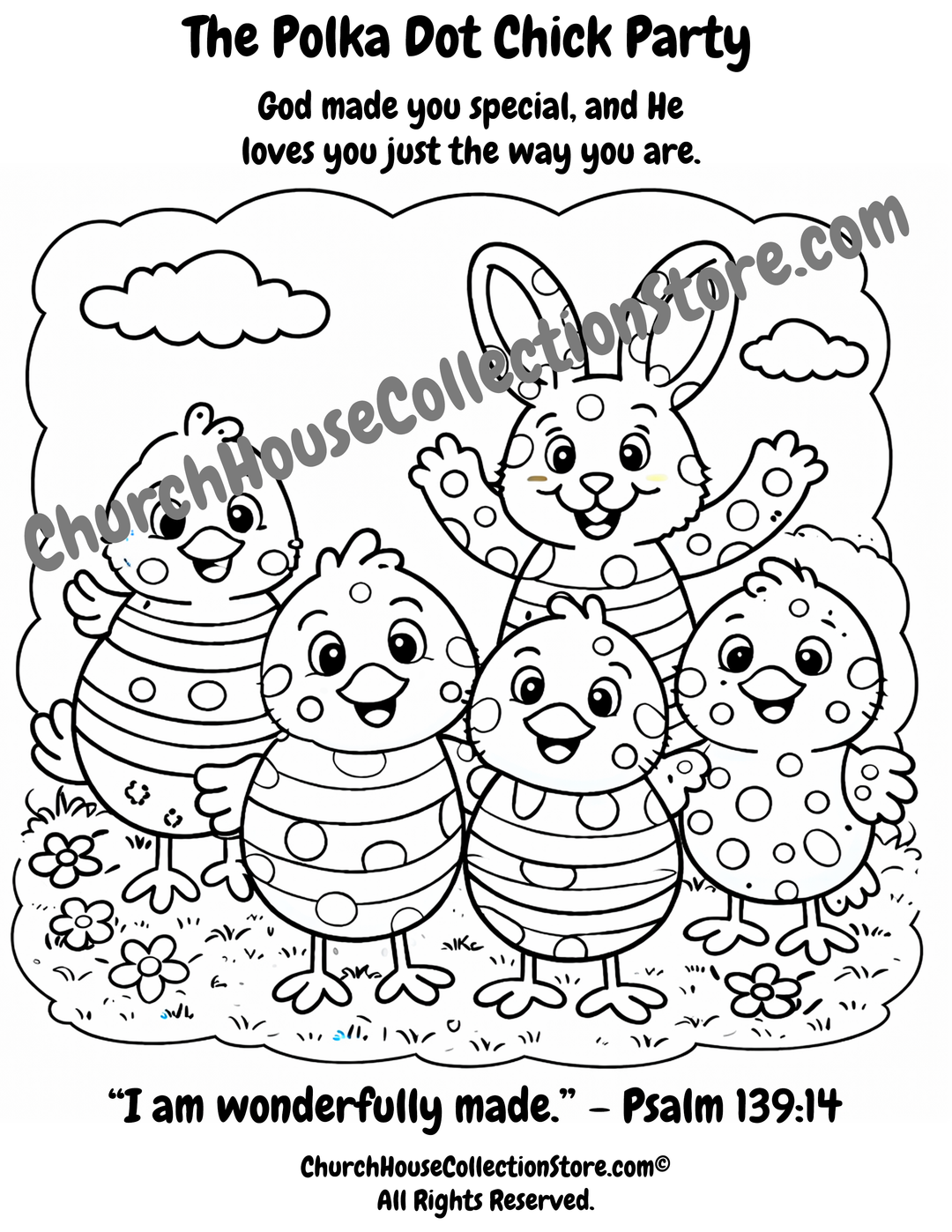 Polka Dot Chick Party Coloring Page