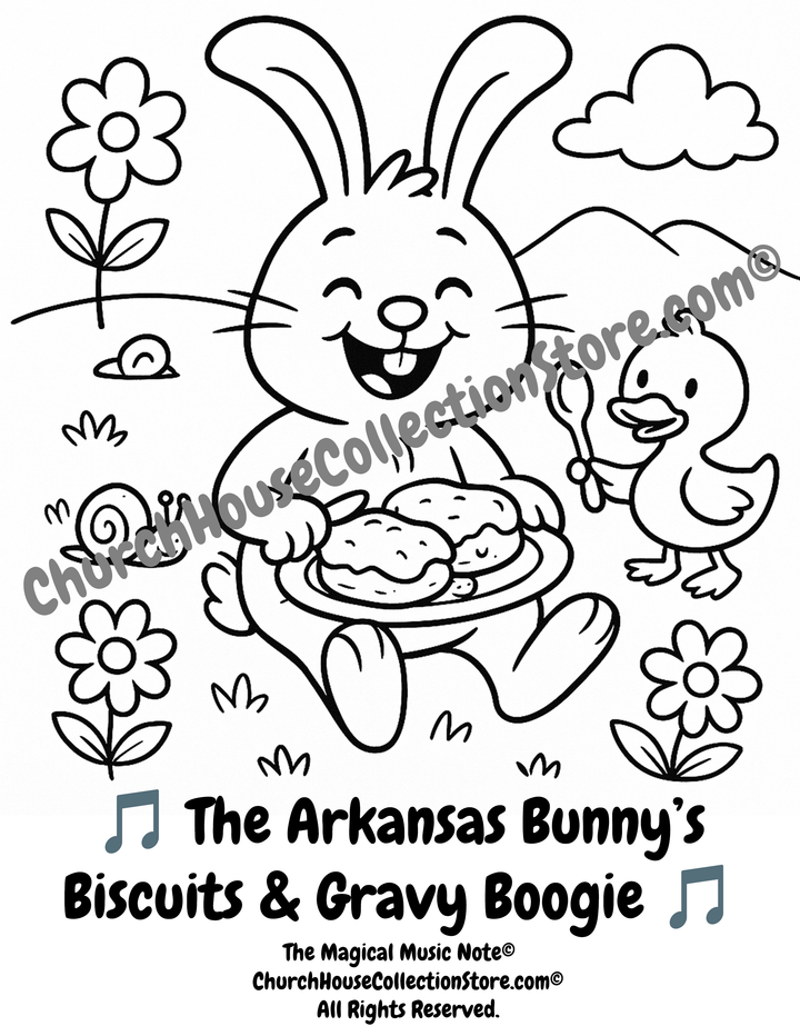 The Arkansas Bunny's Biscuits And Gravy Easter Coloring Page by The Magical Music Note On ChurchHouseCollectionStore.com