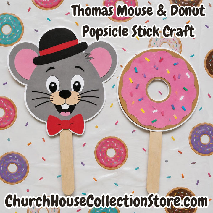 Thomas Mouse and Donut Popsicle Stick Template Craft Bible Sunday School Preschool Crafts for Kids. Donut and Mouse Head.