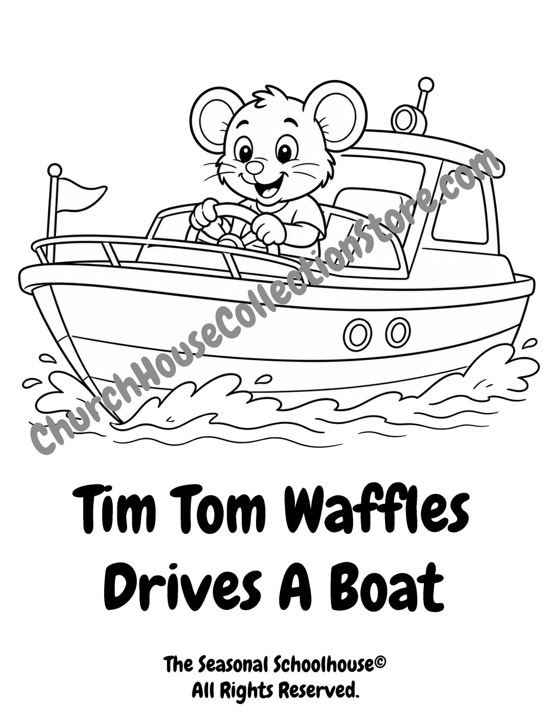 Tim Tom Waffles driving a boat coloring page preschool vehicle printable