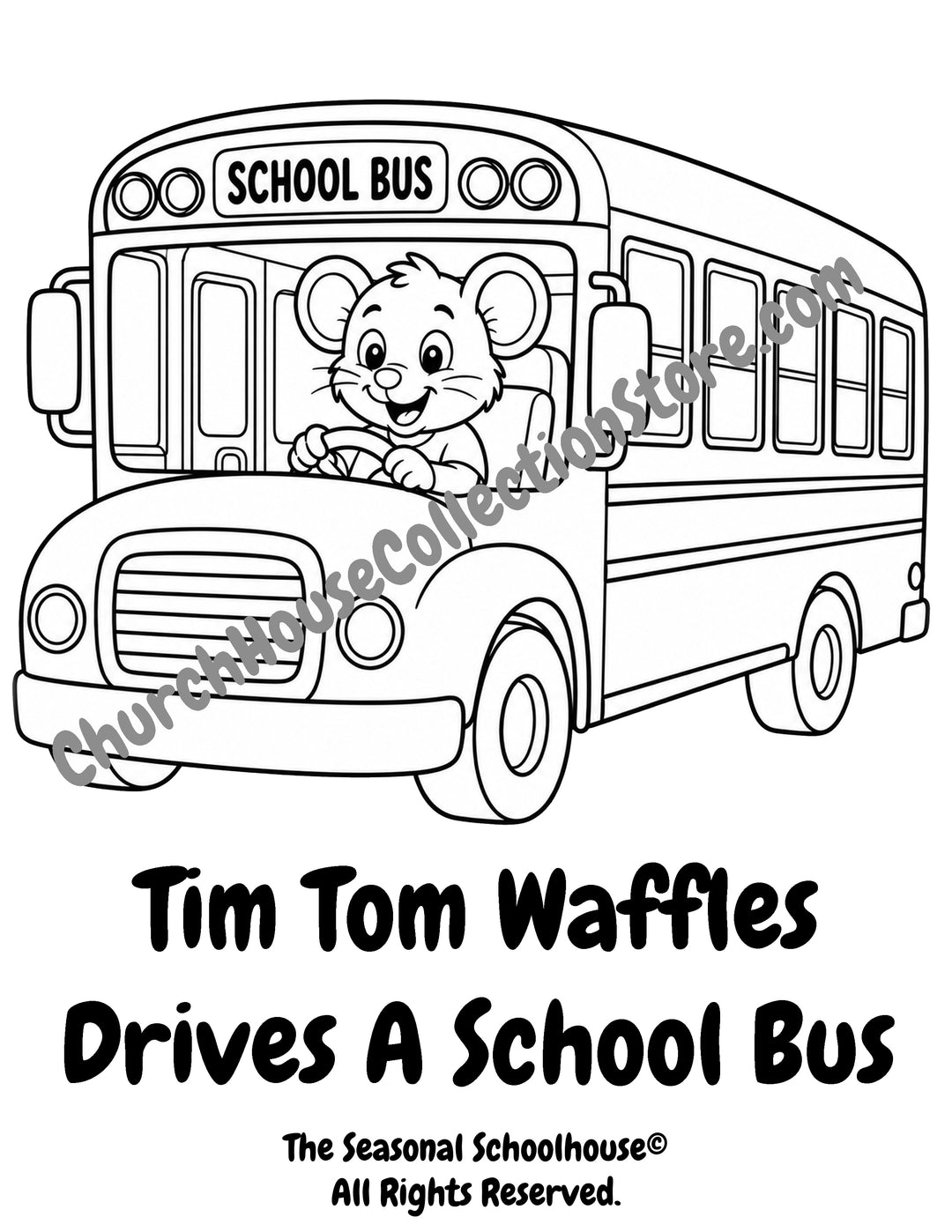 Tim Tom Waffles driving a school bus coloring page preschool vehicle printable