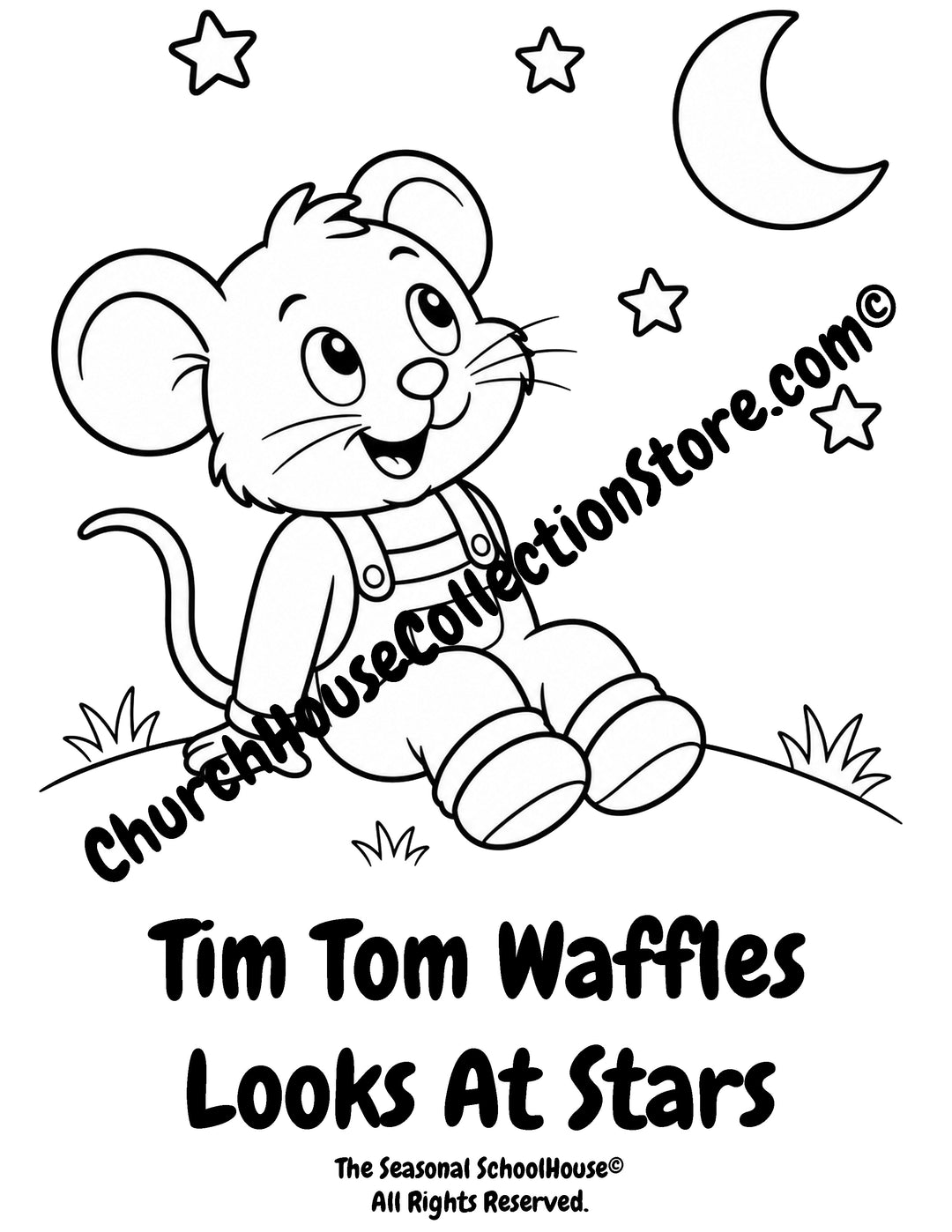 Tim Tom Waffles looking at the stars preschool printable coloring page
