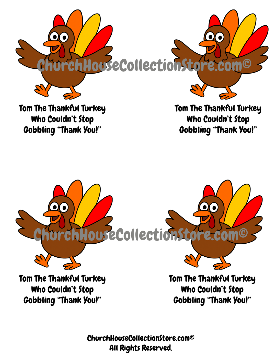 Tom the Thankful Turkey Snack Cup Sticker Template Thanksgiving Printable by ChurchHouseCollectionStore.com