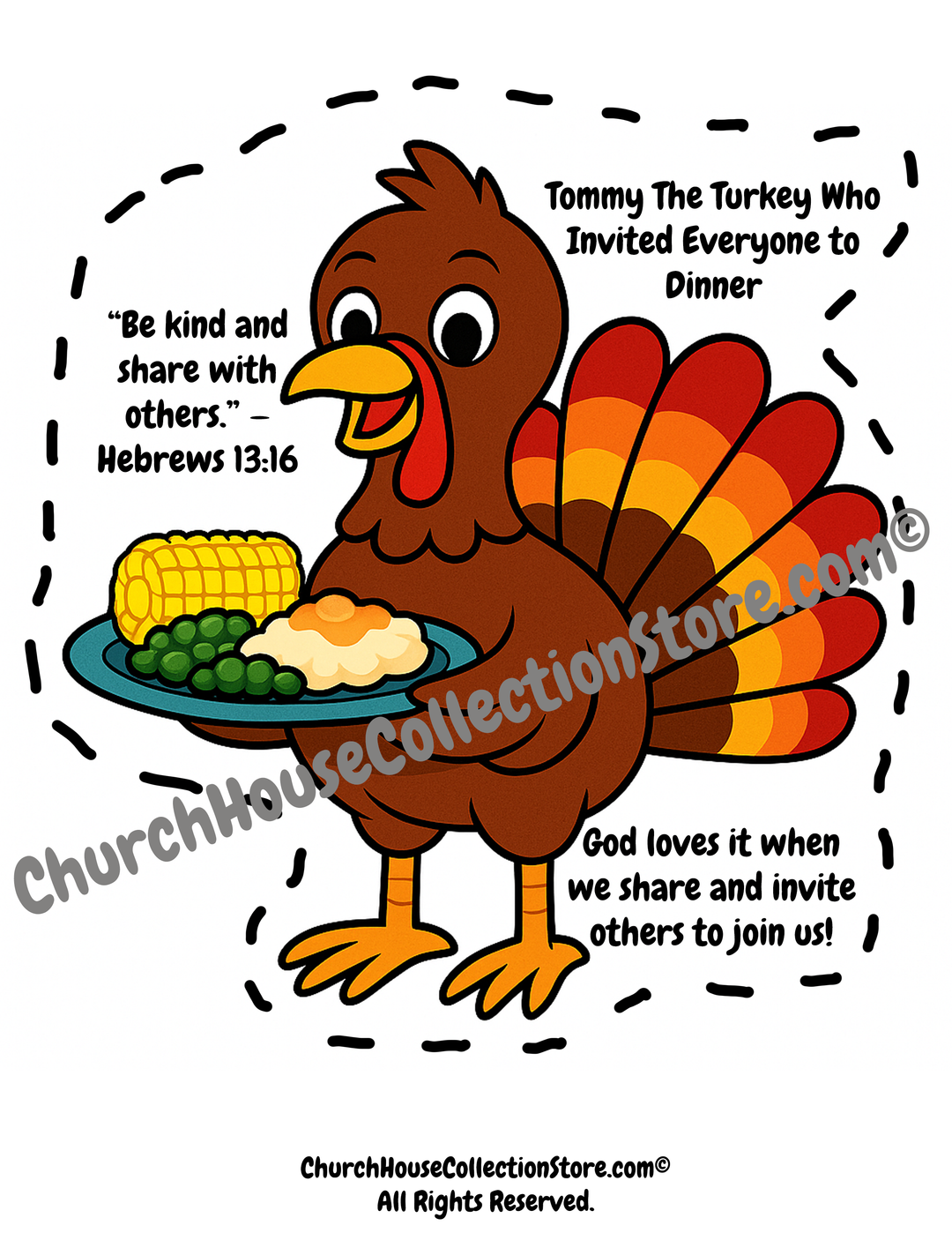 Tommy the Turkey Cutout Craft | Thanksgiving Preschool Bible Craft Printable by ChurchHouseCollectionStore.com