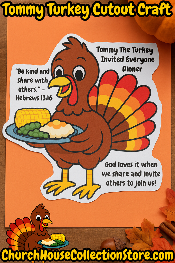 Tommy the Turkey Cutout Craft | Thanksgiving Preschool Bible Craft Printable by ChurchHouseCollectionStore.com