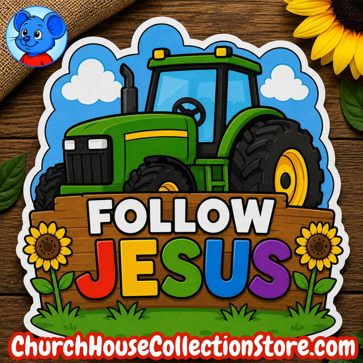 Follow Jesus Tractor Craft – Farm Bible Craft for Preschool &amp; Toddlers Colored Version and Coloring Page Version
