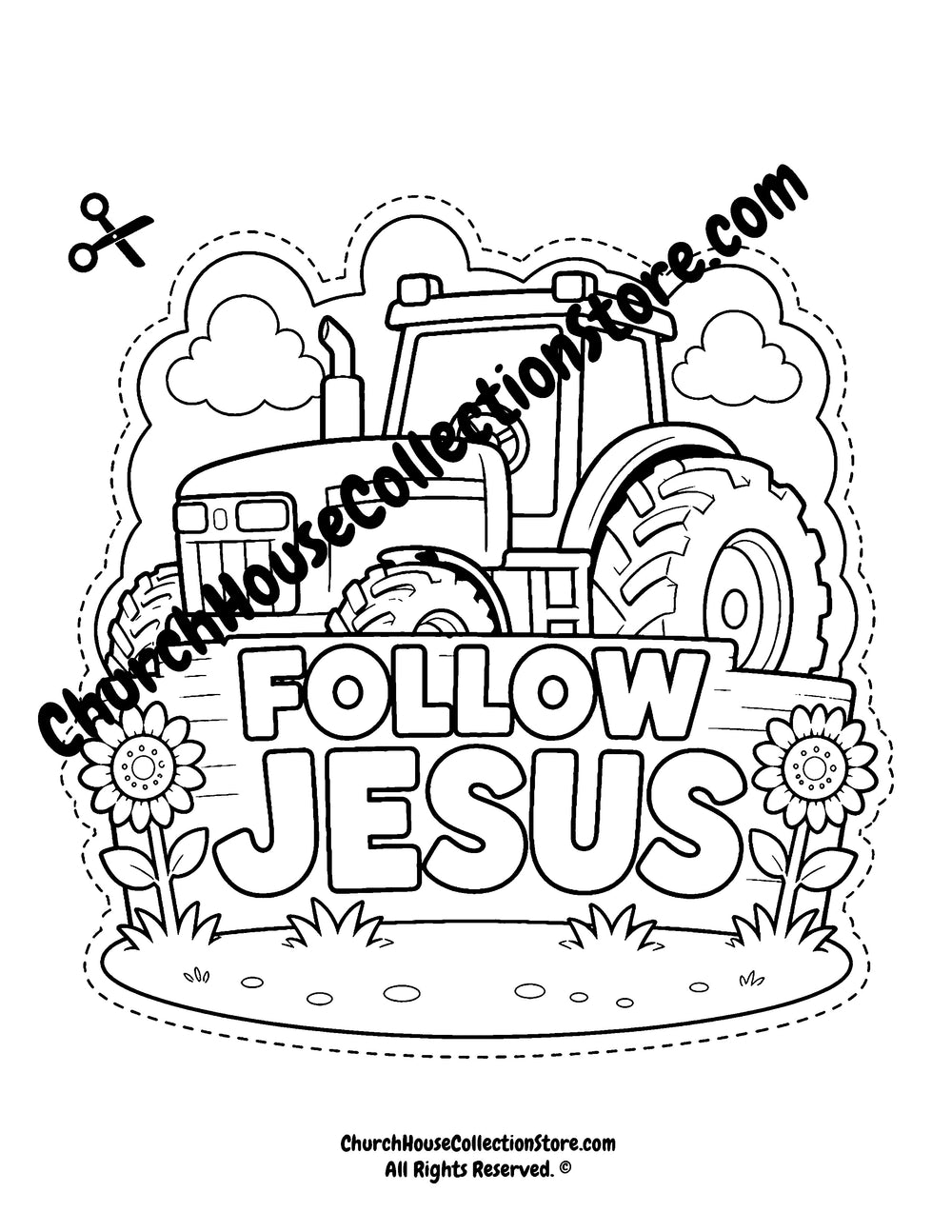 Follow Jesus Tractor Craft – Farm Bible Craft for Preschool & Toddlers Colored Version and Coloring Page Version