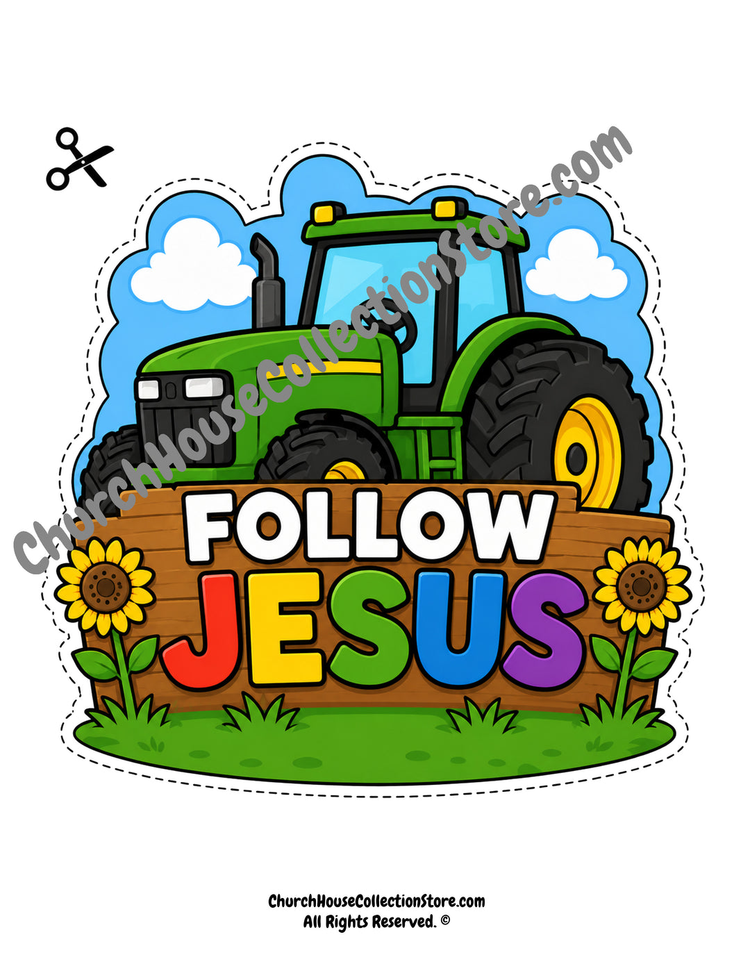 Follow Jesus Tractor Craft – Farm Bible Craft for Preschool &amp; Toddlers Colored Version and Coloring Page Version