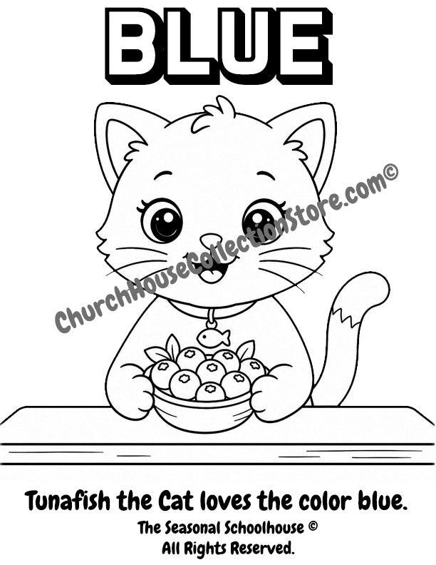 Tunafish the Cat Learns the Color Blue Coloring Page

Help your toddler or preschooler learn the color blue with this adorable Tunafish the Cat coloring page! In this printable activity, Tunafish sits at her favorite table holding a bowl full of blueberries while children color and explore one of the first colors they learn.