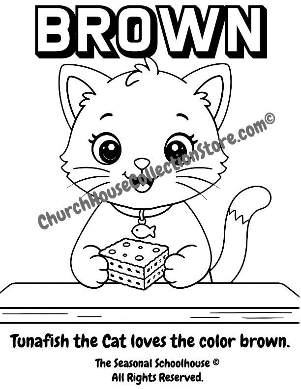Tunafish the Cat Learns the Color Brown Coloring Page

Help your toddler or preschooler learn the color brown with this adorable Tunafish the Cat coloring page! In this printable activity, Tunafish sits at her favorite table holding a delicious brownie while children color and learn about the color brown.