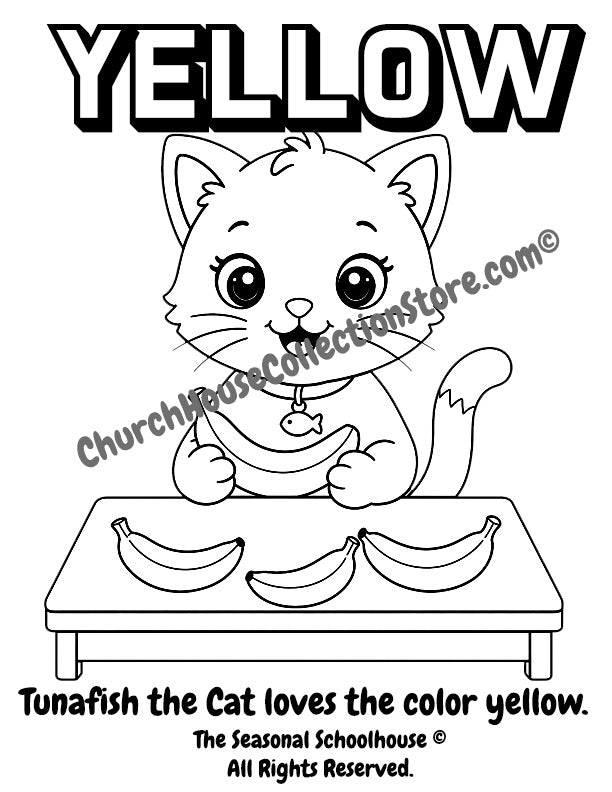 Tunafish the Cat Learns the Color Yellow Coloring Page

Help your little learner discover the color yellow with Tunafish the Cat! In this adorable toddler-friendly coloring page, Tunafish sits at a table holding a banana while learning about the color yellow. Children can color the bananas yellow while practicing color recognition, creativity, and fine motor skills.