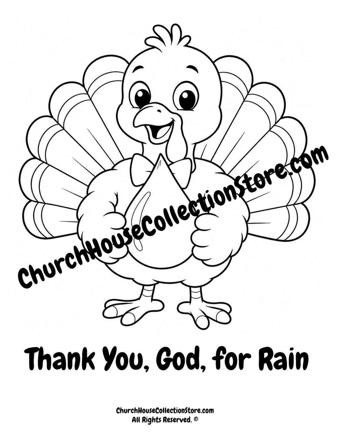 Turkey Thank You, God, for Rain Coloring Page