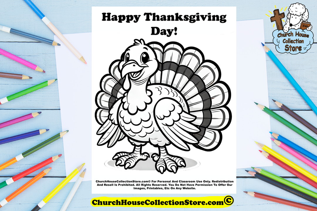 Turkey Happy Thanksgiving Day Coloring Page by ChurchHouseCollectionStore.com