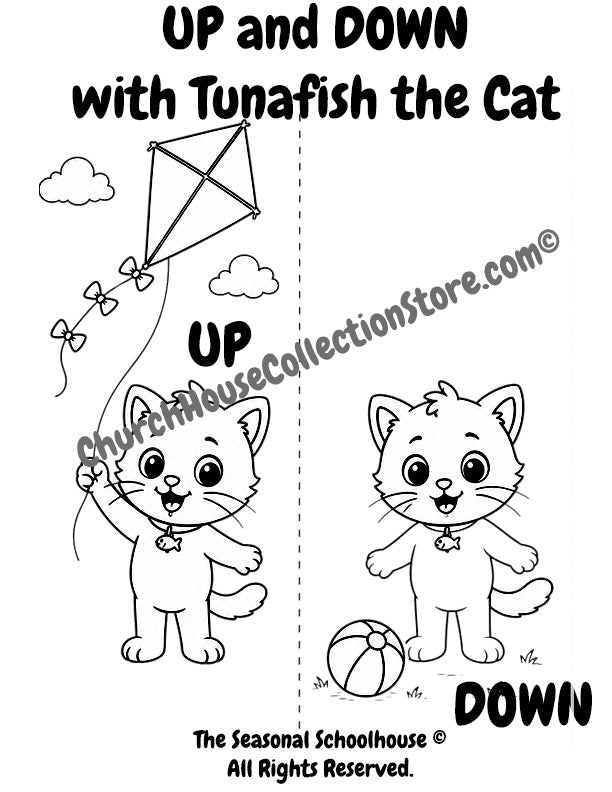 Tunafish Learns Up and Down Coloring Page

Help your little learner discover the opposites up and down with this adorable Tunafish the Cat coloring page! In this printable preschool activity, children can color Tunafish while learning to identify and compare objects that are up high and down low using a kite and a ball.
