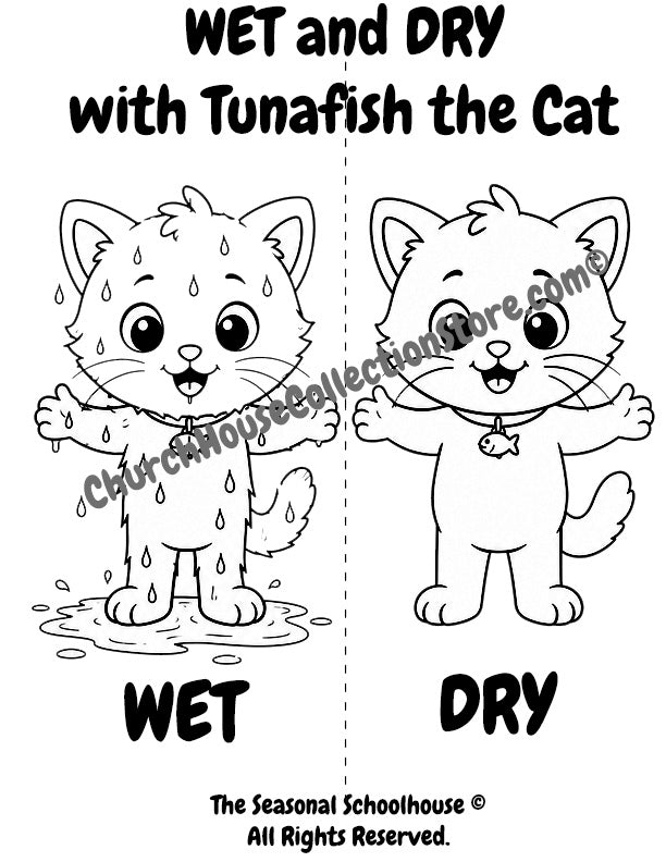Tunafish Learns Wet and Dry Coloring Page

Help your little learner discover the opposites wet and dry with this adorable Tunafish the Cat coloring page! In this printable preschool activity, children can color Tunafish while learning to identify and compare a wet Tunafish and a dry Tunafish.

This simple coloring page was designed especially for toddlers, prescho