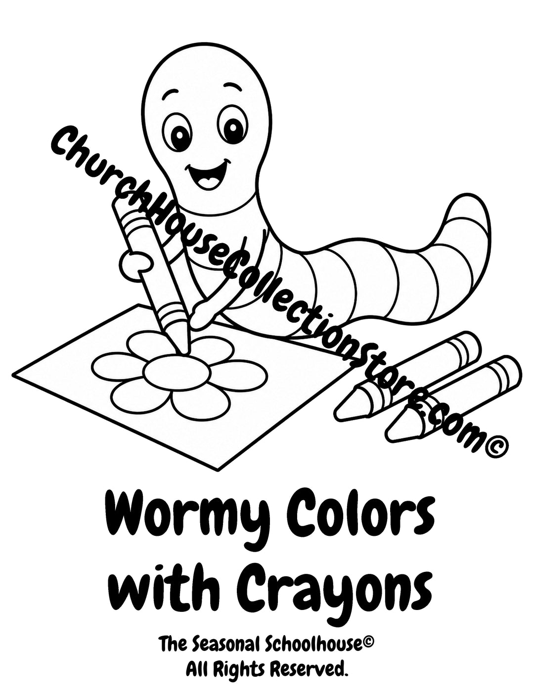 Wormy coloring a picture with crayons printable preschool coloring page for back-to-school activities
