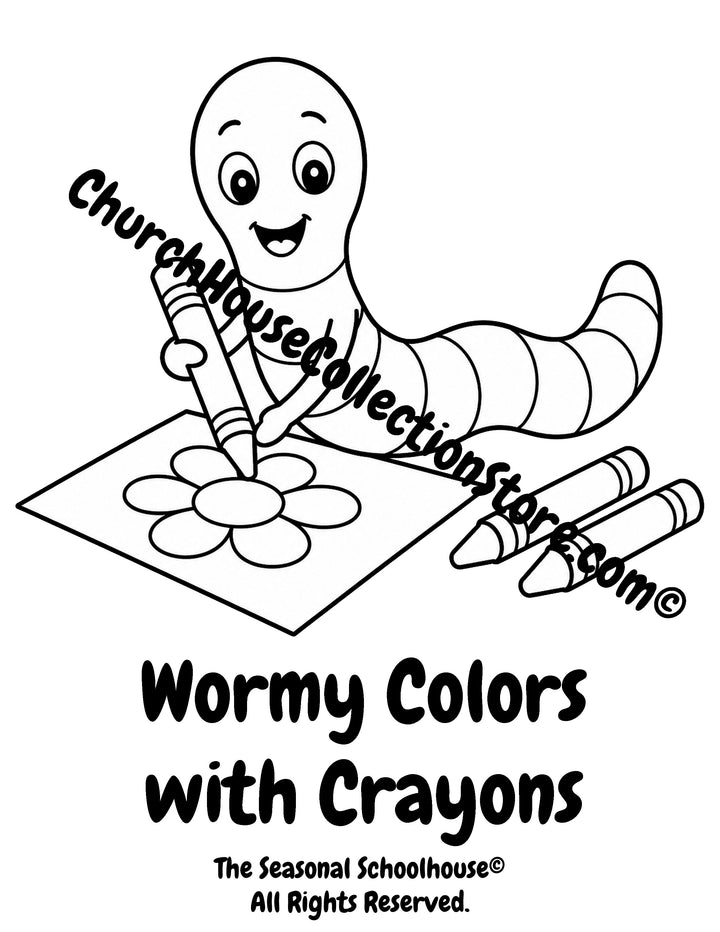 Wormy coloring a picture with crayons printable preschool coloring page for back-to-school activities