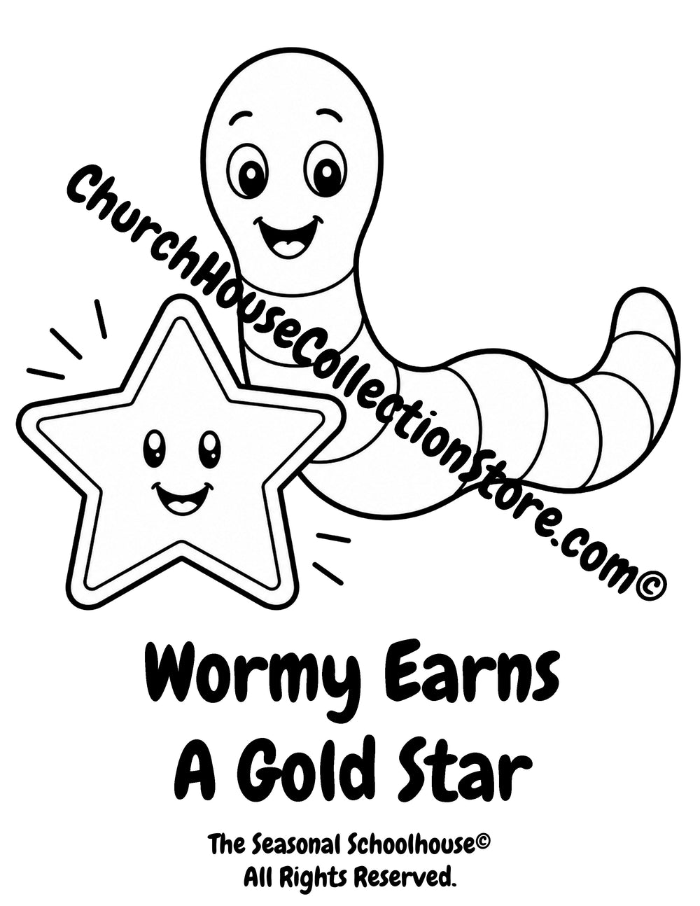 Wormy earning a gold star printable preschool coloring page for first day of school activities