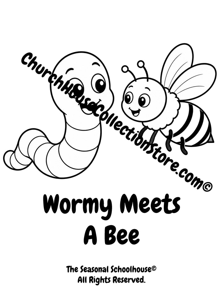 Wormy meeting a friendly bee printable preschool garden bugs coloring page