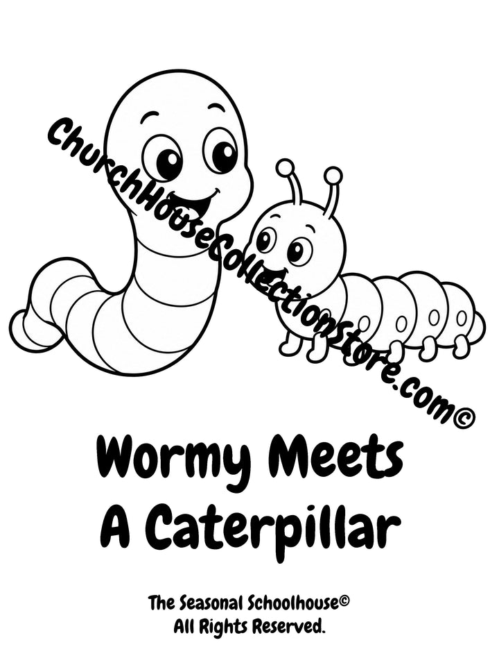 Wormy meeting a friendly caterpillar printable preschool garden friends coloring page