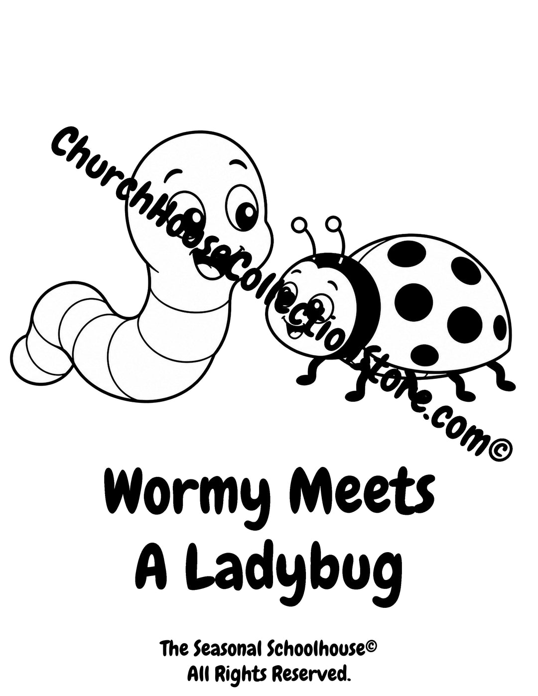 Wormy meeting a friendly ladybug printable preschool garden bugs coloring page