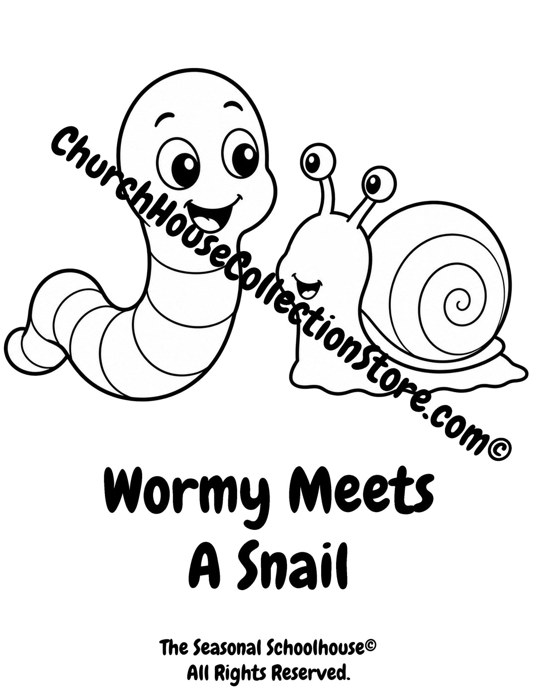 Wormy meeting a friendly snail printable preschool garden friends coloring page