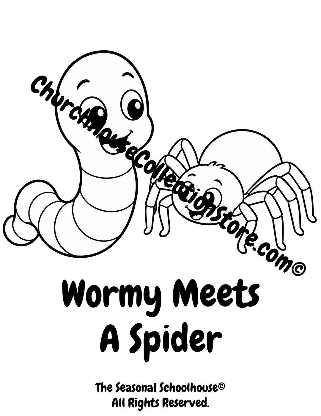 Wormy meeting a friendly spider printable preschool garden friends coloring page