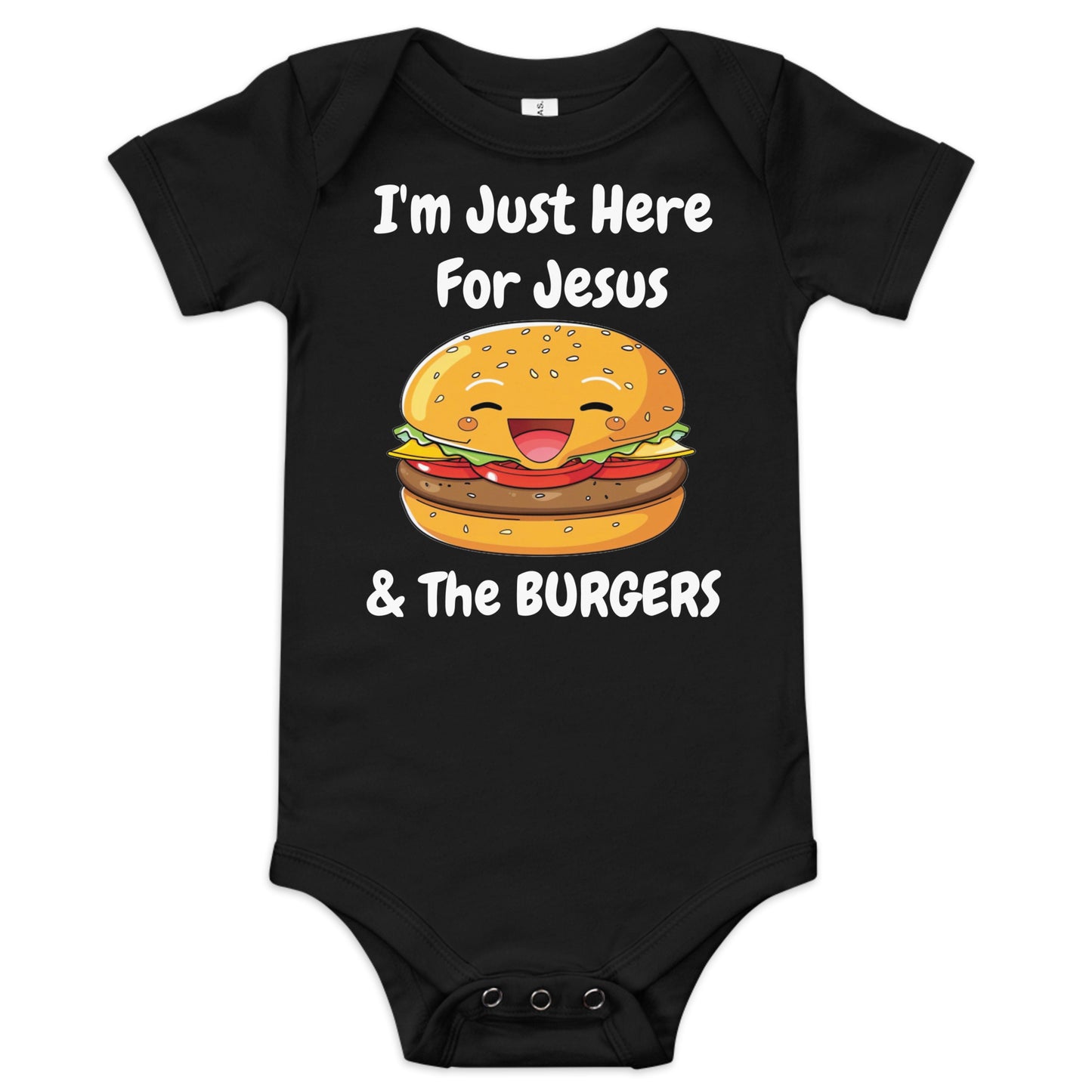 I'm Just Here For Jesus And The Burgers Christian Baby One Piece