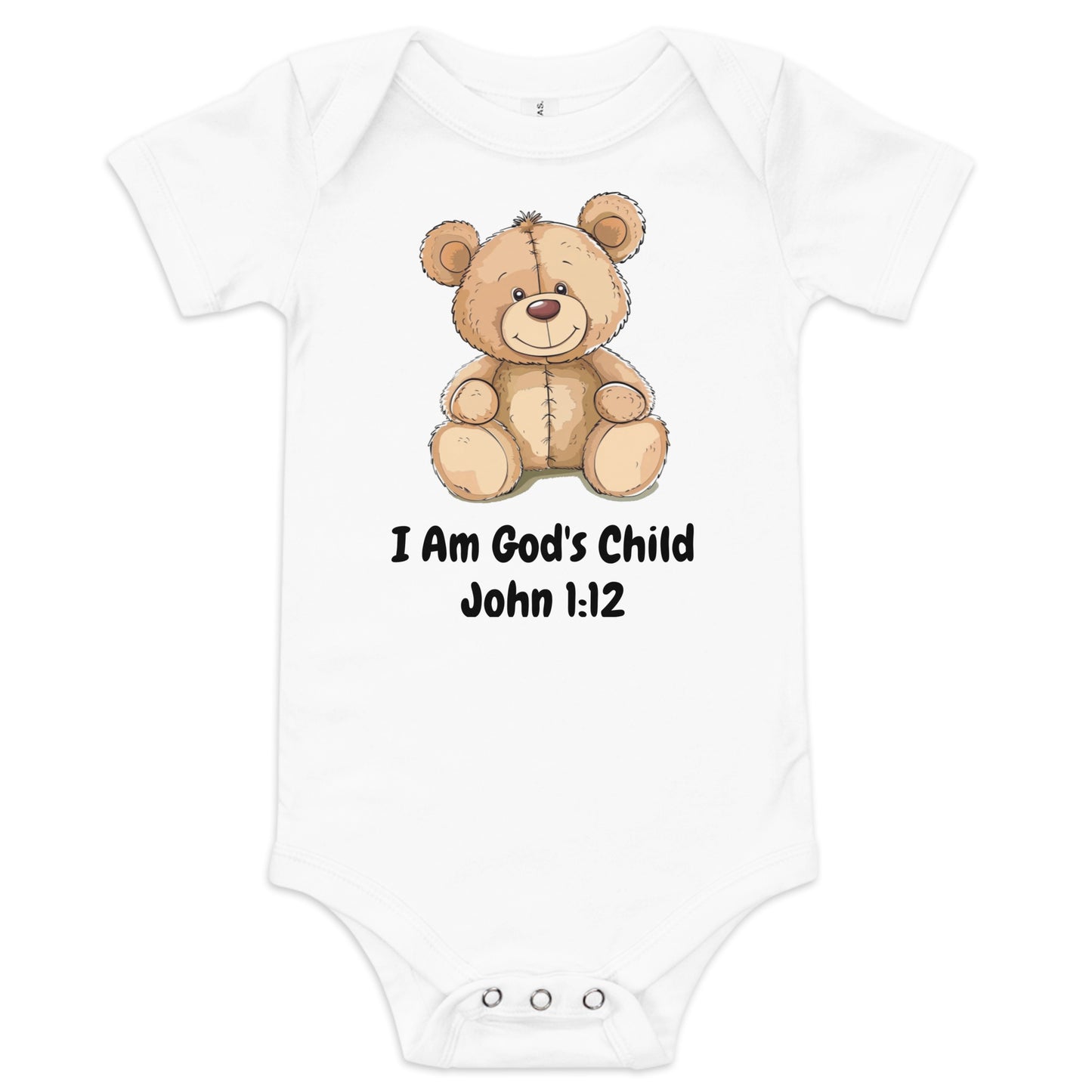 I Am God's Child John 1:12 Teddy Bear Baby short sleeve one piece