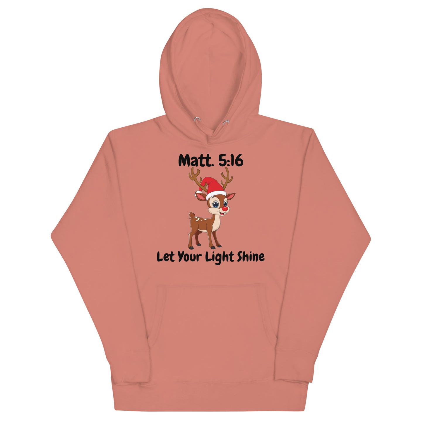 Let Your Light Shine Reindeer Matt. 5:16 Christmas Christian Adult Unisex Hoodie (Runs Small)