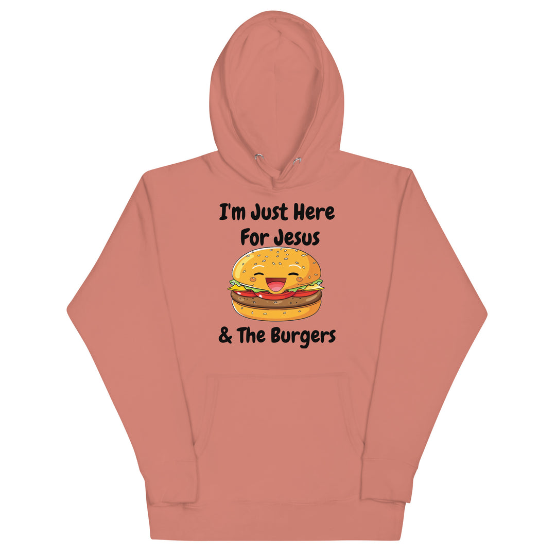 I'm Just Here For Jesus & The Burgers Christian Adult Unisex Hoodie (Runs Small)