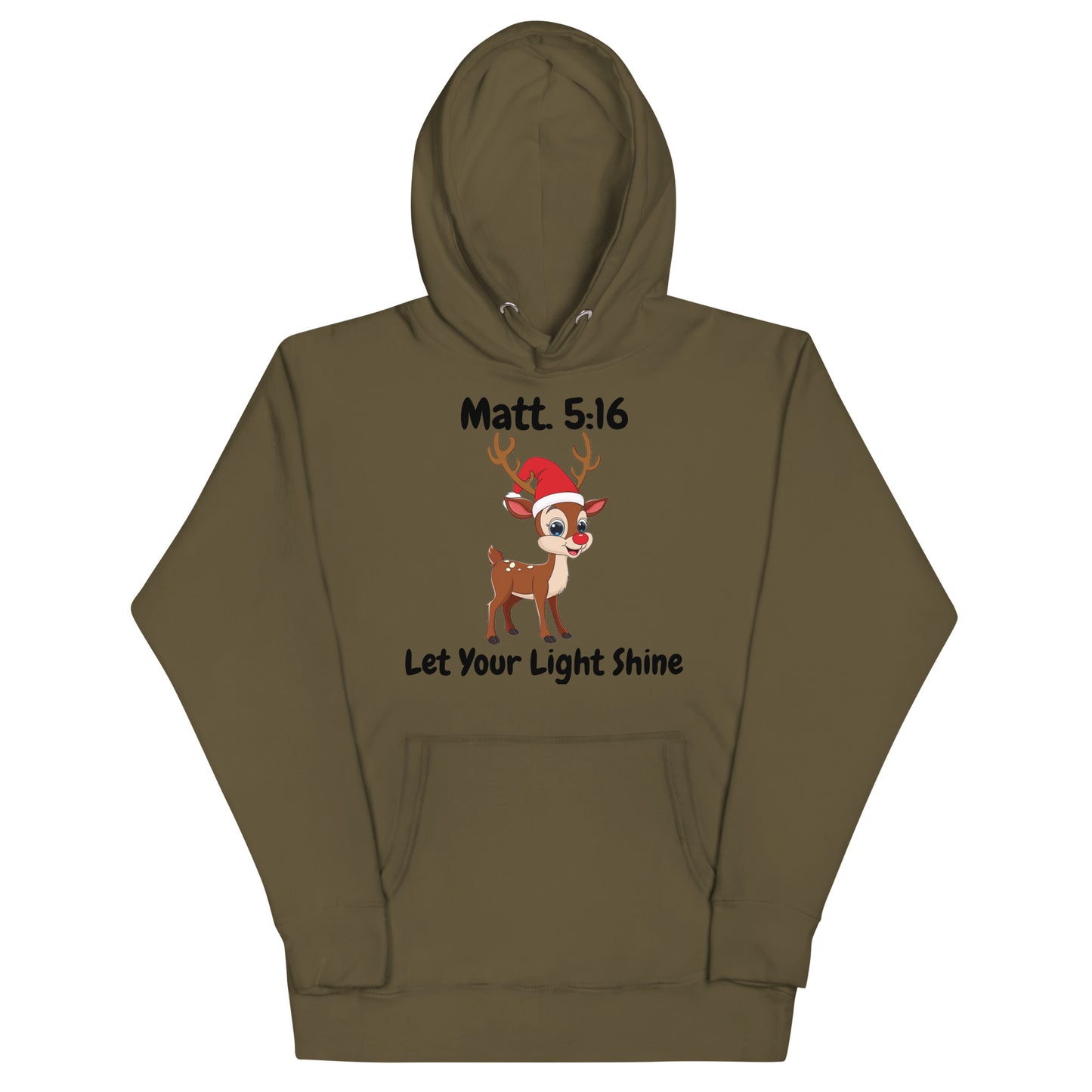 Let Your Light Shine Reindeer Matt. 5:16 Christmas Christian Adult Unisex Hoodie (Runs Small)