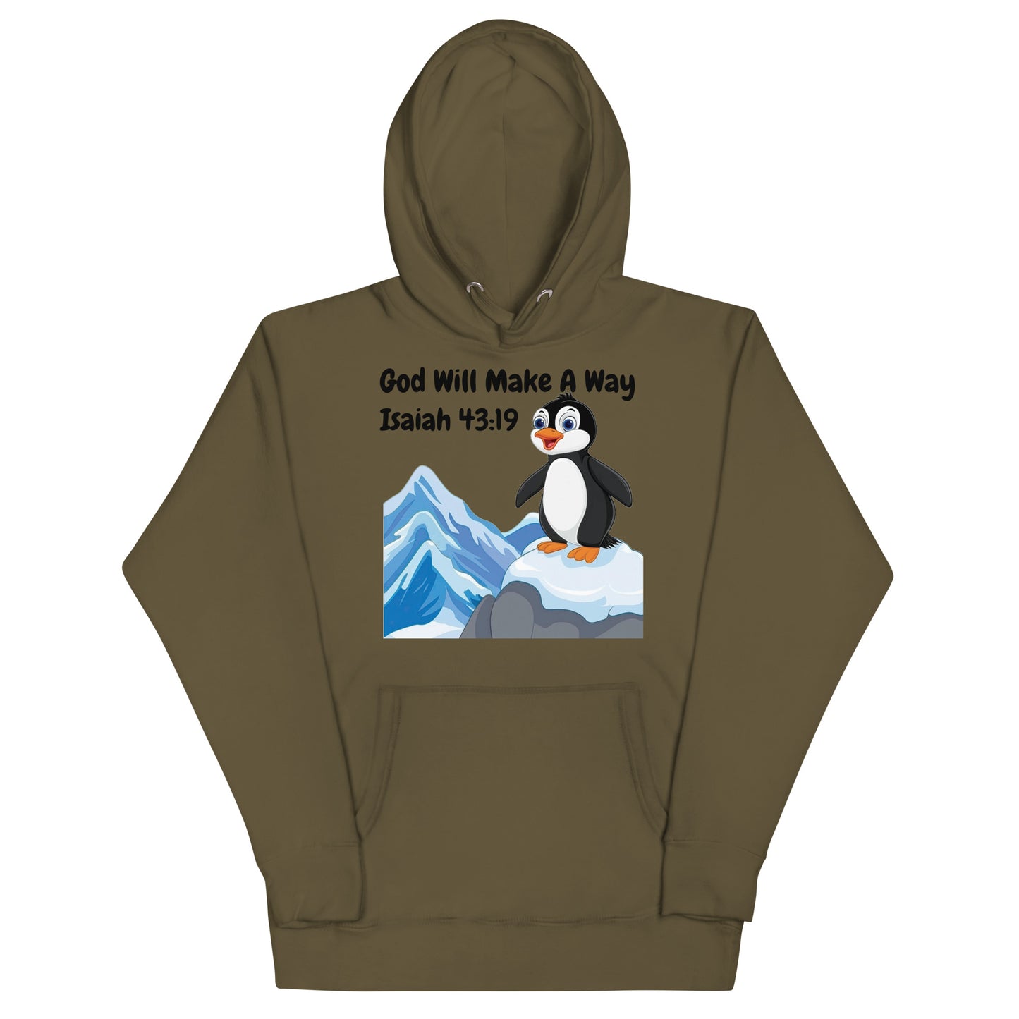 God Will Make A Way Isaiah 43:19 Christian Penguin Adult Unisex Hoodie (Runs Small)